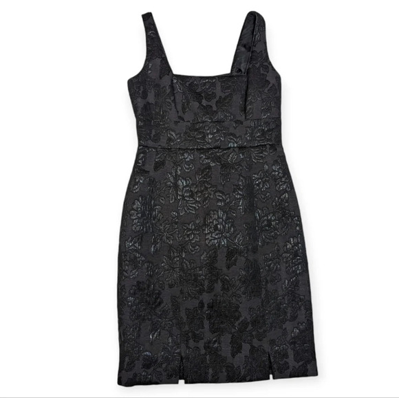 Vintage Dresses & Skirts - Vintage Black Floral Jacquard Square-Neck Dress